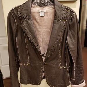 Chic Brown Lambskin Distressed Leather Jacket